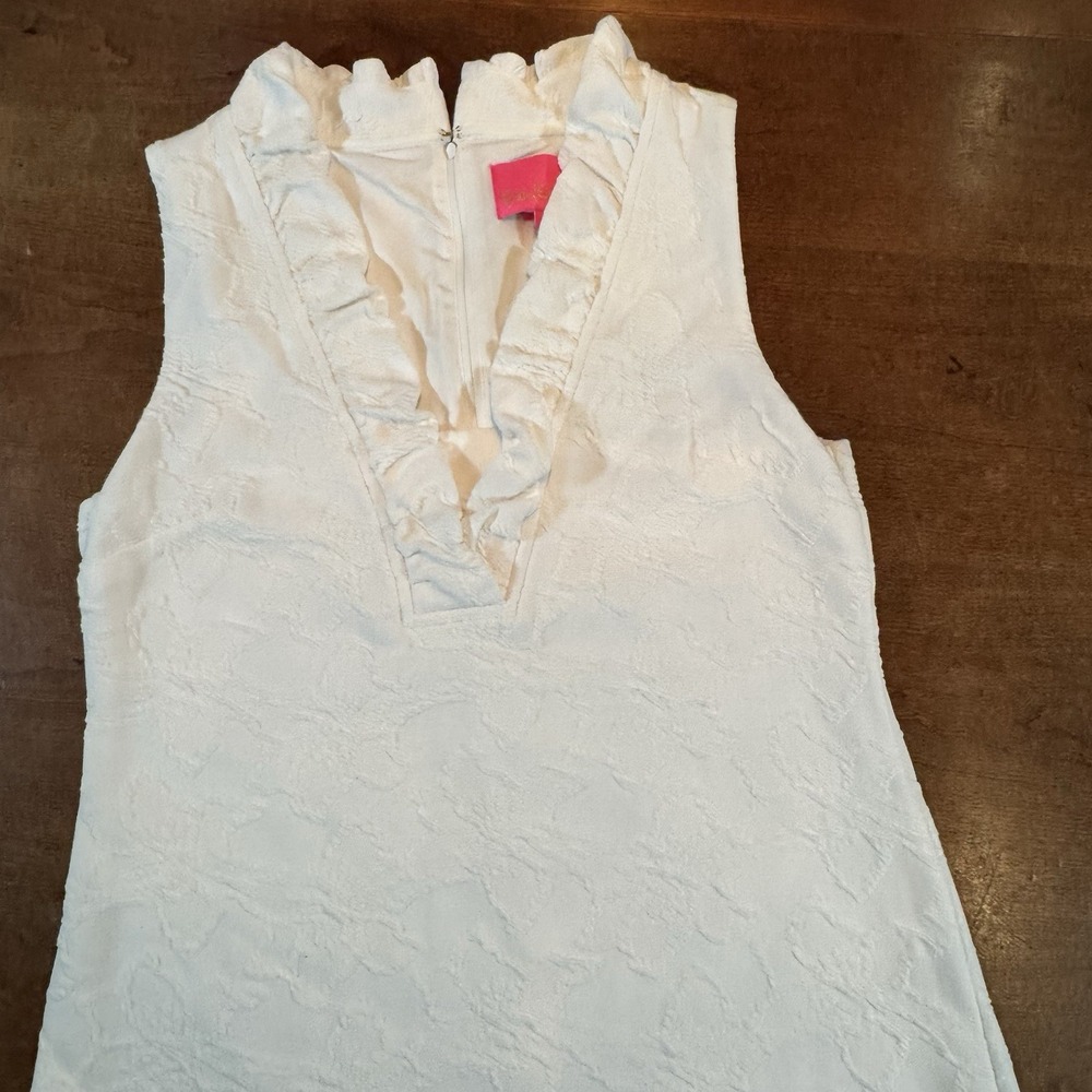 Lilly Pulitzer Women White Tisbury‎ Shift Dress White Knit Pucker Jacquard Large